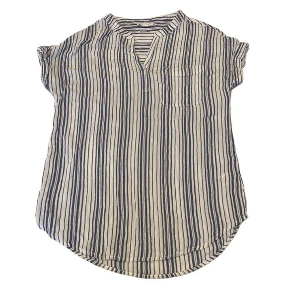 Beach Lunch Lounge short sleeved blue and white striped blouse size‎ XS